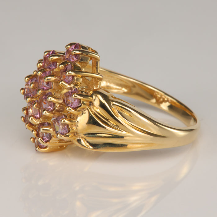 yellow gold cluster ring with synthetic spinel
