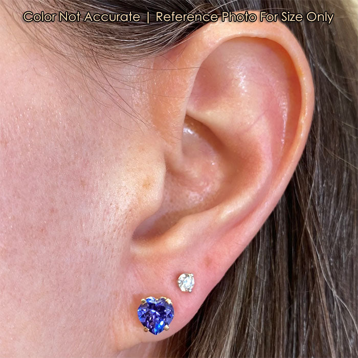 size of tanzanite heart studs on ear