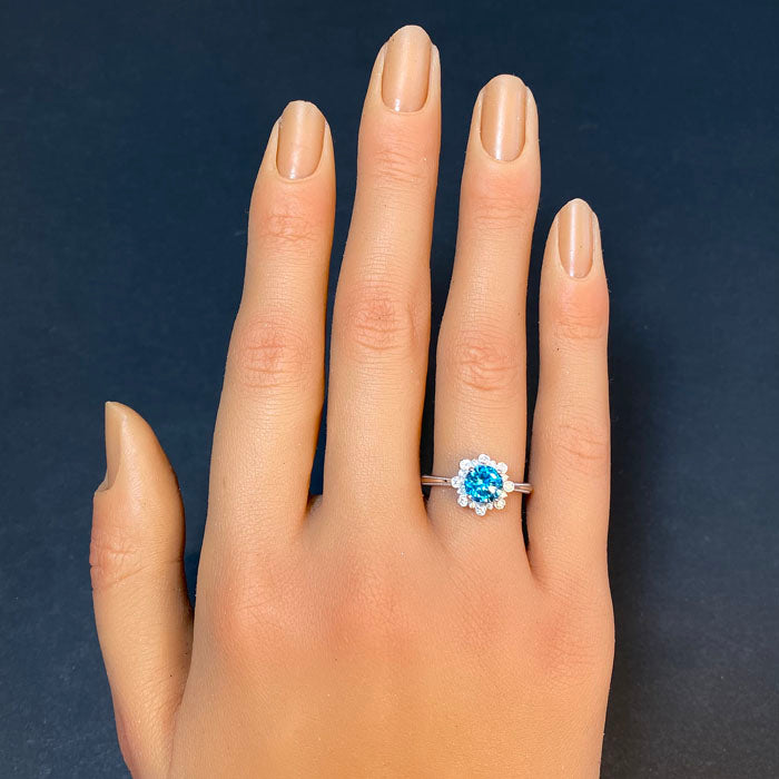 blue zircon ring white gold diamond accents