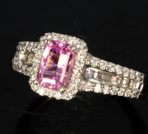 14K White Gold Natural Pink Sapphire Ring