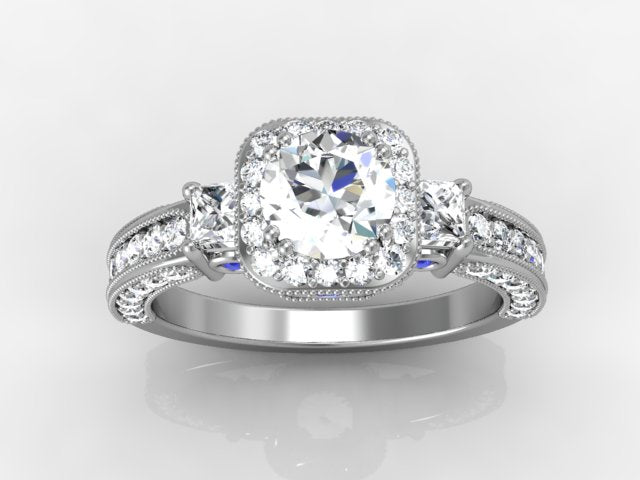 Christopher Michael  Round Brilliant Diamond Engagement Ring With Heart Accent