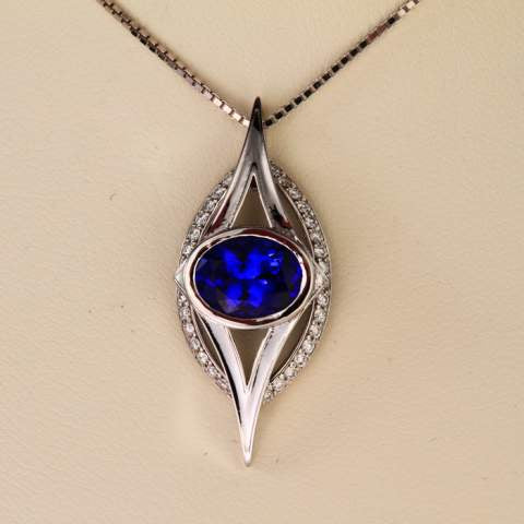 14K White Gold Tanzanite and Diamond Pendant 2.02 Carats Designed by Christopher Michael