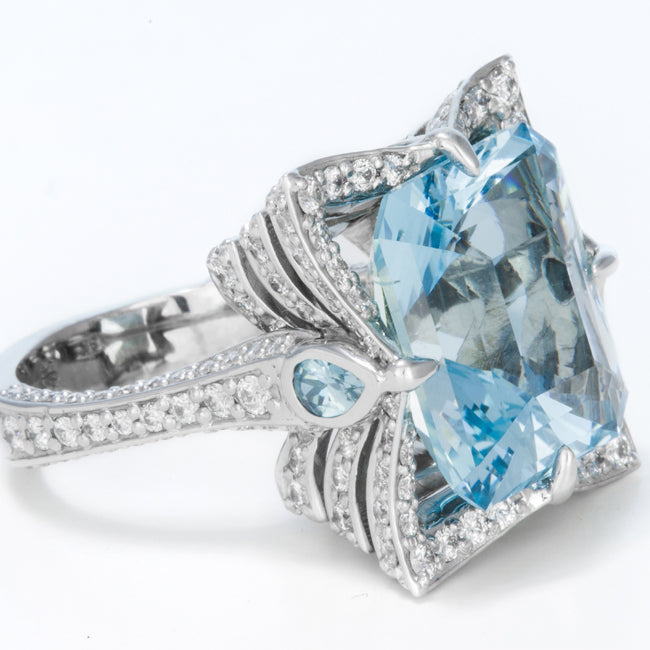 18K Palladium White Gold Worlds Finest Aquamarine Ring Designed by Christopher Michael