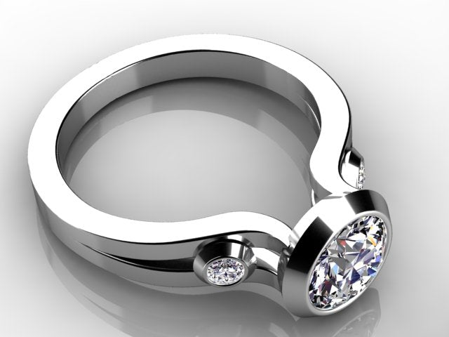 Christopher Michael Designed Bezel Set Round Brilliant  Diamond Engagement Ring