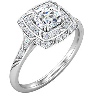 Sculptural Double Halo Engagement Ring for 1 carat Round Diamond