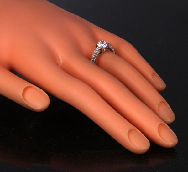 Ladies' 18K White Gold Ring With 6mm Cubic Zirconia