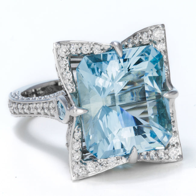18K Palladium White Gold Worlds Finest Aquamarine Ring Designed by Christopher Michael
