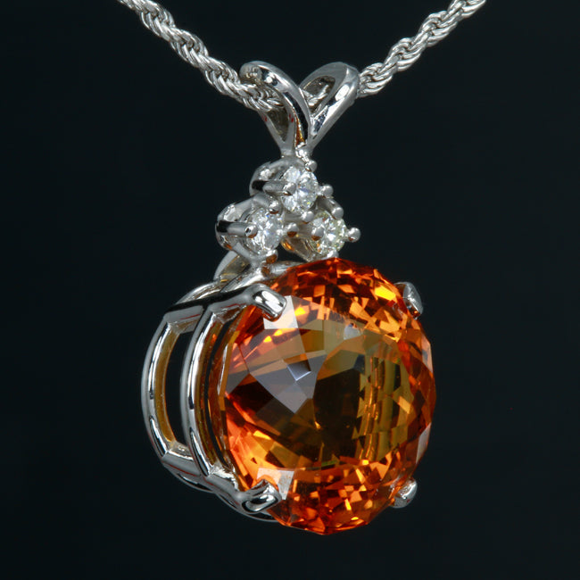 14K White Gold Deep Orange Citrine Pendant 11.66 Carats