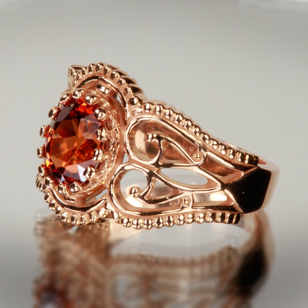 14K Rose Gold Antique Style Spessartite Garnet Ring