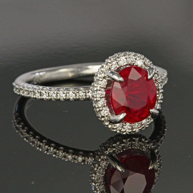 Platinum Burma Ruby  and Round Brilliant Diamond Ring