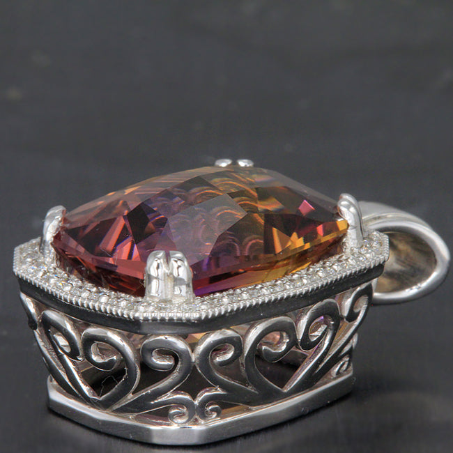 Ametrine Quartz Gemstone Pendant with Fine Diamonds