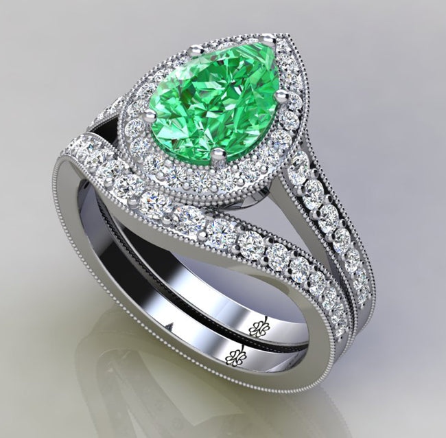 Engagement Set with Rare Merelani Mint Garnet