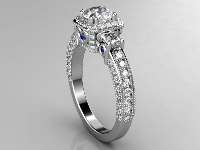 Christopher Michael  Round Brilliant Diamond Engagement Ring With Heart Accent
