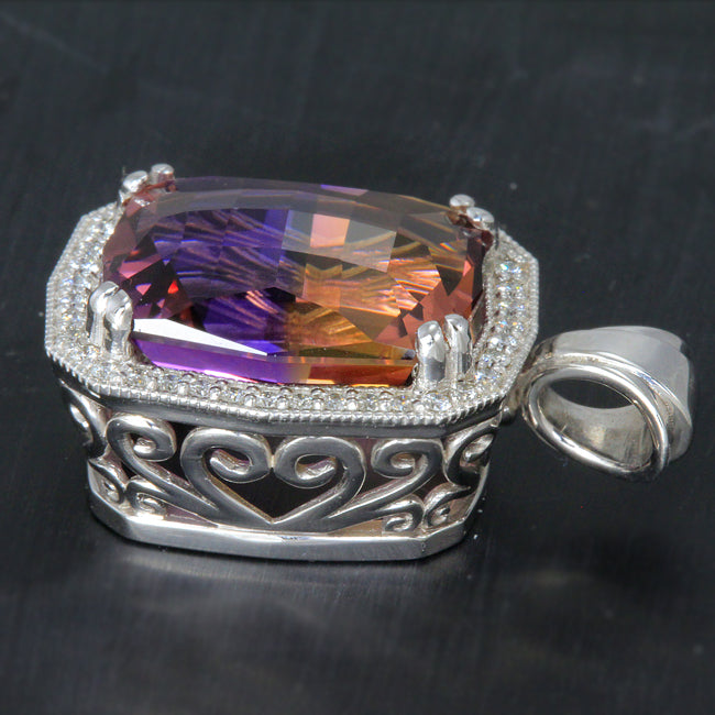 Ametrine Quartz Gemstone Pendant with Fine Diamonds