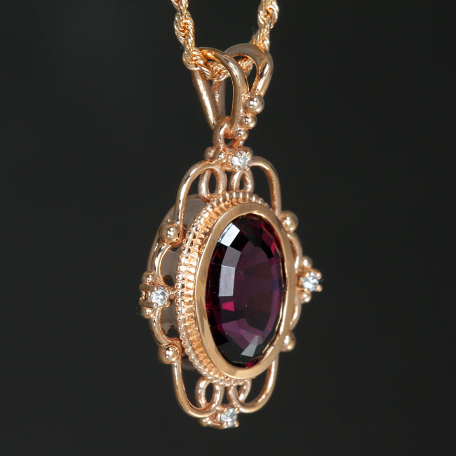 14K Rose Gold Antique Style Rhodolite Garnet Pendant