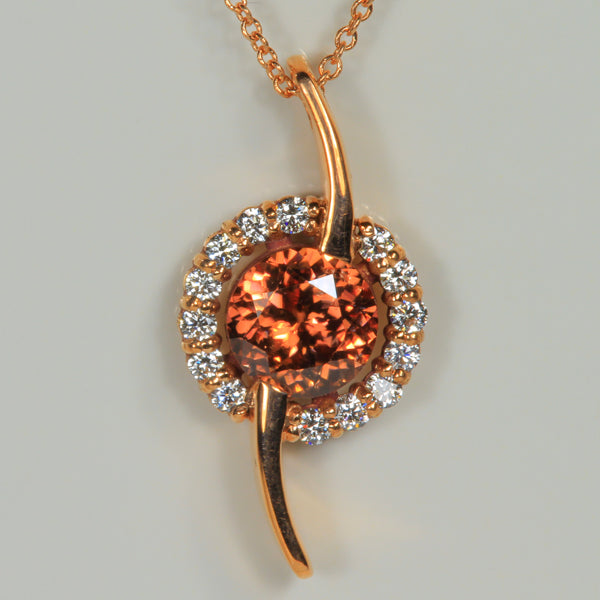 14K Rose Gold Peach Zircon Pendant 3.77