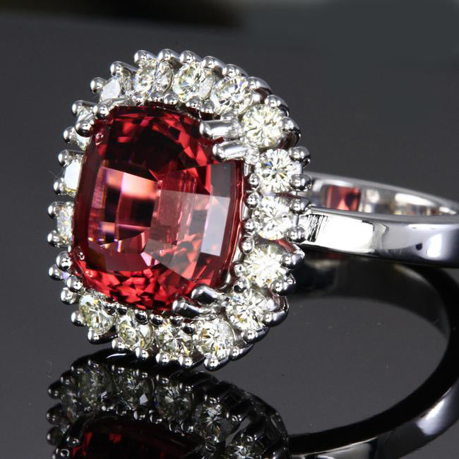 14K White Gold Pink Square Cushion Tourmaline with Fine Diamonds Ring Side View