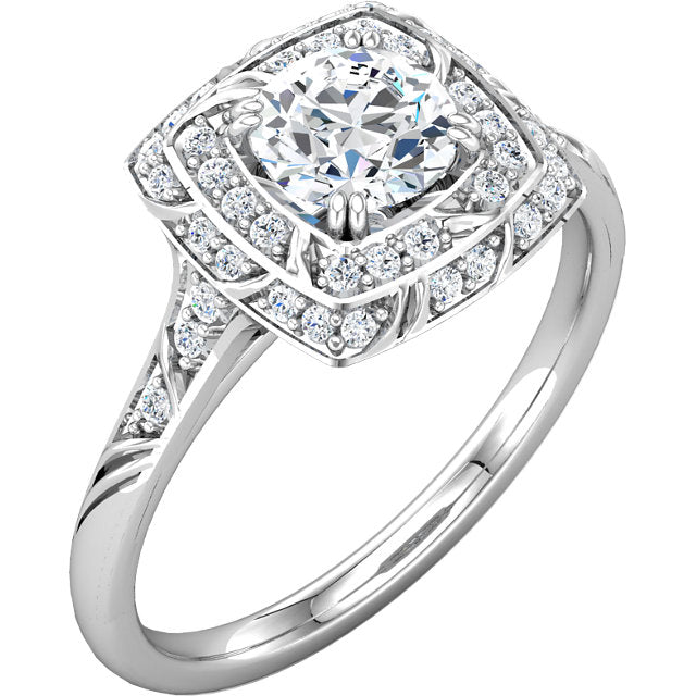 Sculptural Double Halo Engagement Ring for 1 carat Round Diamond