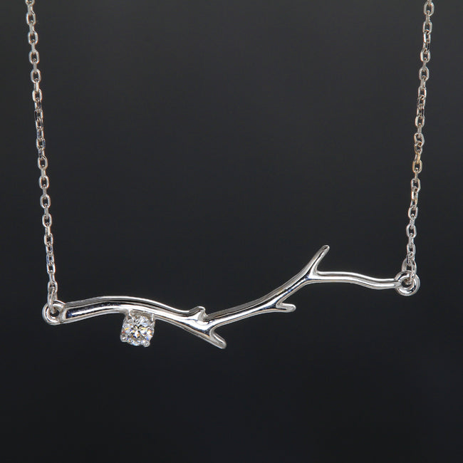 14k White Diamond Branch Pendant