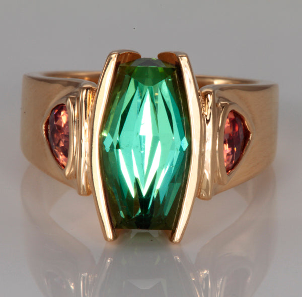 Blue Green Tourmaline and Imperial Zircon Ring