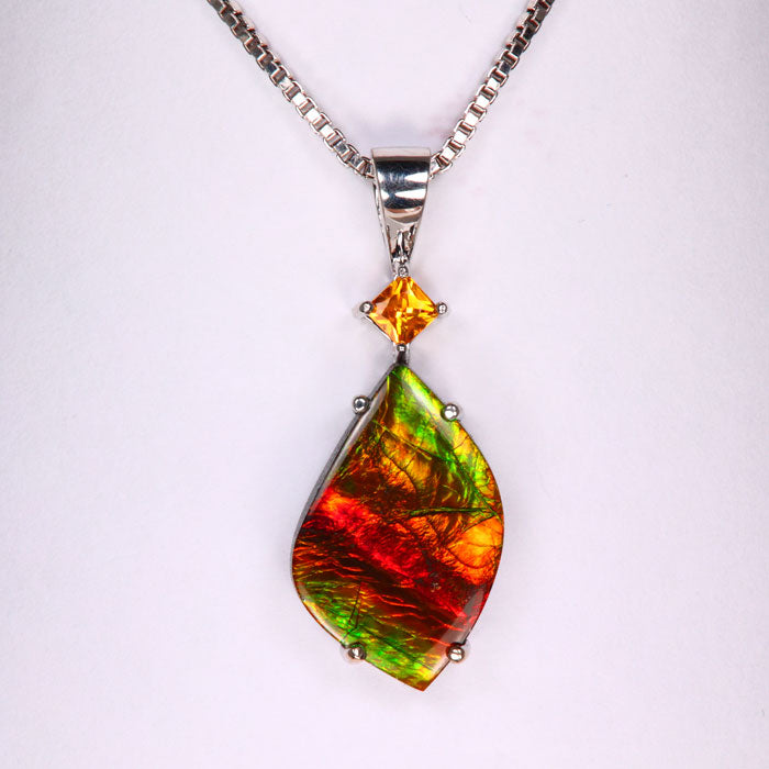 14K White Gold Ammolite and Sapphire Pendant 14.15cts