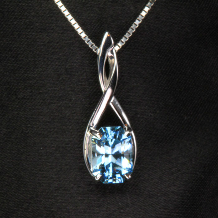 14K White Gold Barion Style Emerald Cut Aquamarine Pendant 1.97 Carats