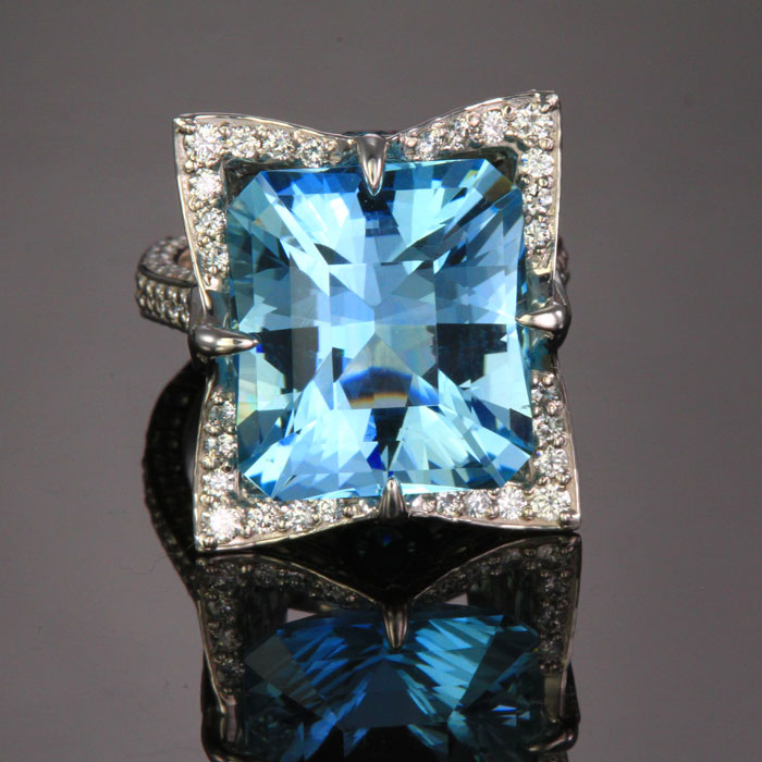 18K Palladium White Gold Worlds Finest Aquamarine Ring Designed by Christopher Michael