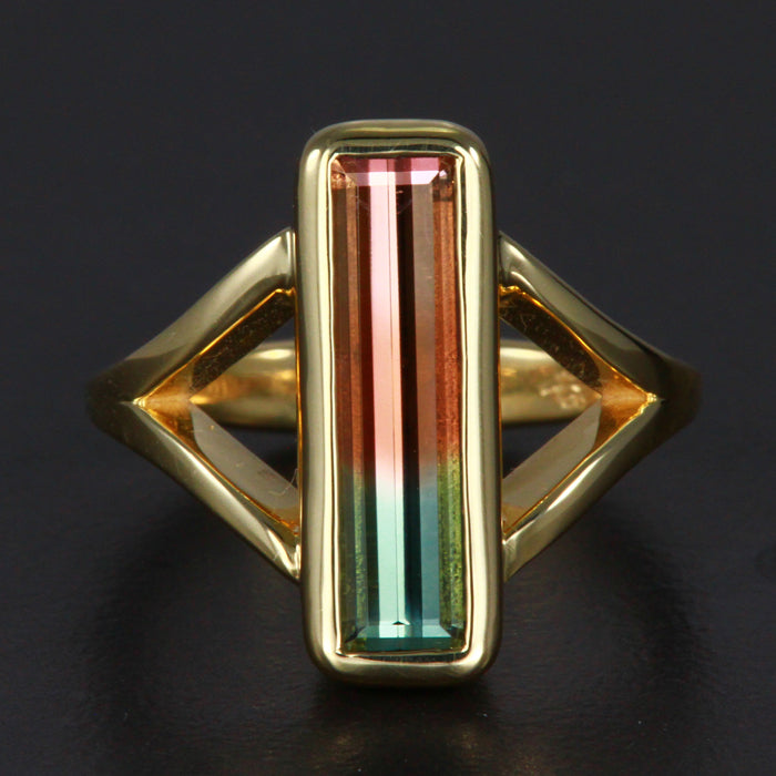 18K Yellow Gold Bi-Color Tourmaline Ring 2.31 Carats