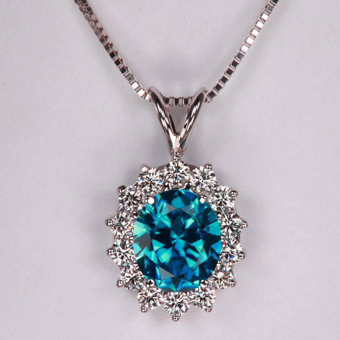 blue zircon diamonds pendant