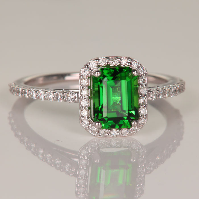 14K White Gold Chrome Tourmaline Diamond Halo Ring 1.38cts