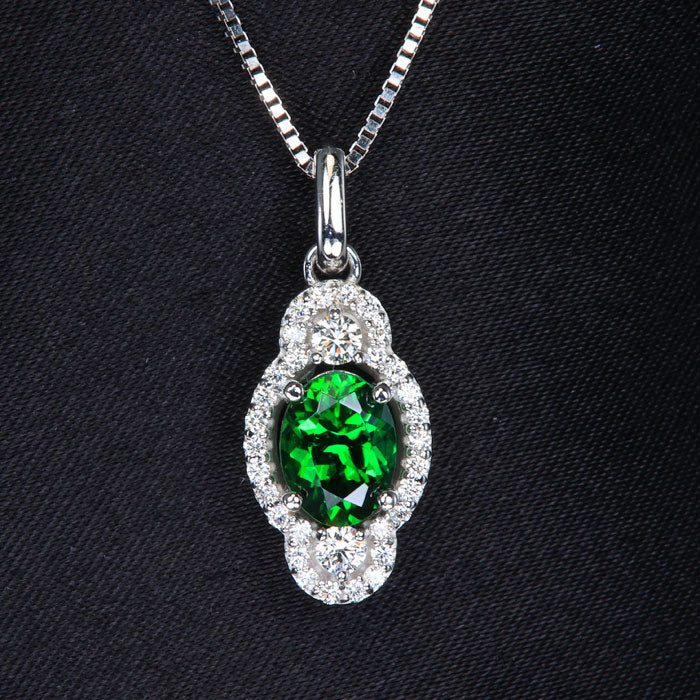White Gold Chrome Tourmaline with Diamond Halo Pendant