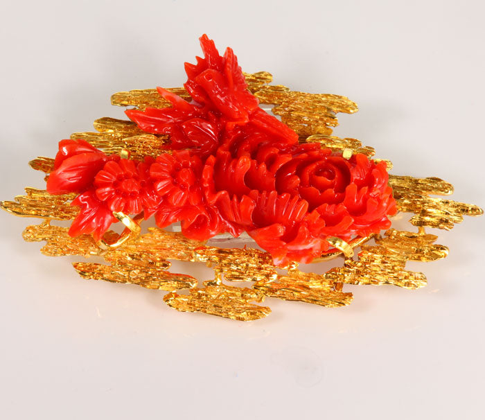 Estate 14K Yellow Gold Coral Pin/Pendant