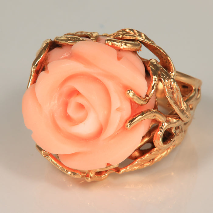 Estate Ring 14K Yellow Coral Flower Ring