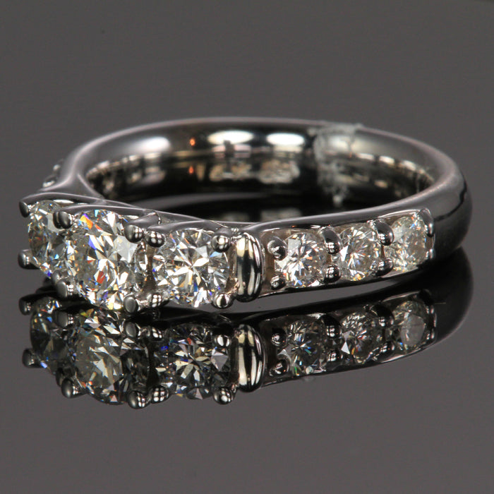 14k White Gold Three Stone Diamond Ring Designed by Steve Moriarty 1.51 Carats