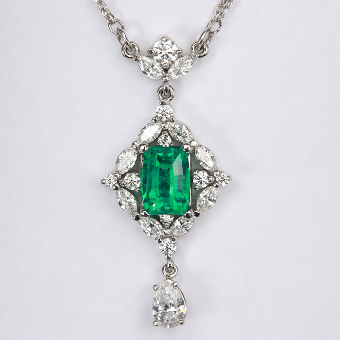 emerald diamond and platinum necklace
