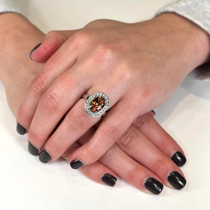 14K White Gold Imperial Zircon Ring With Fine Diamonds