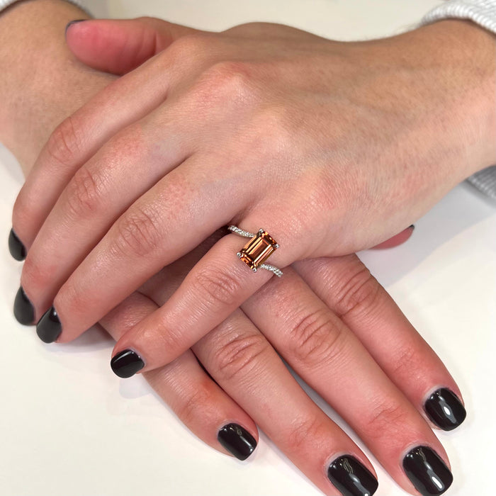 14K White Gold Emerald Cut Zircon and Diamond Bypass Ring 3.40 Carats