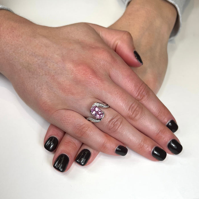 14K White Gold Oval Imperial Topaz and Diamond Ring 2.99 Carats