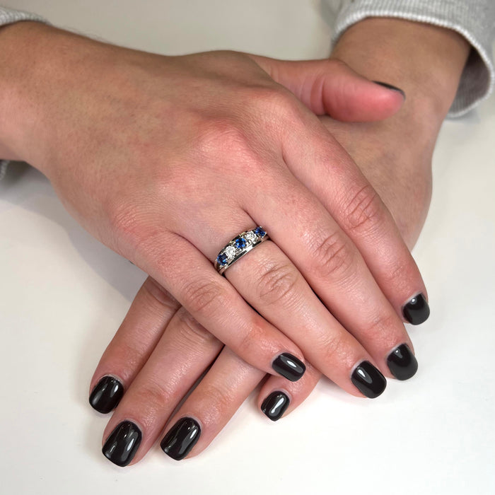 Platinum Round Sapphire and Diamond Ring