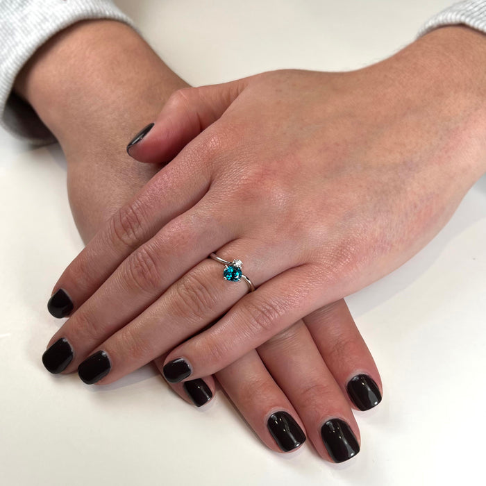 14K White Gold Blue Zircon and Diamond Ring 1.59 Carats