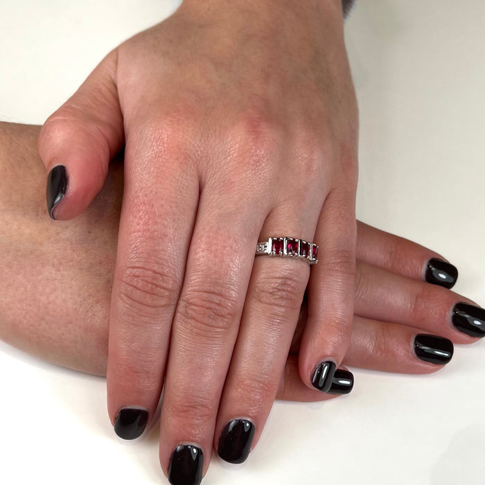 Platinum Four Oval Stone Ruby Ring 1.22 Carats