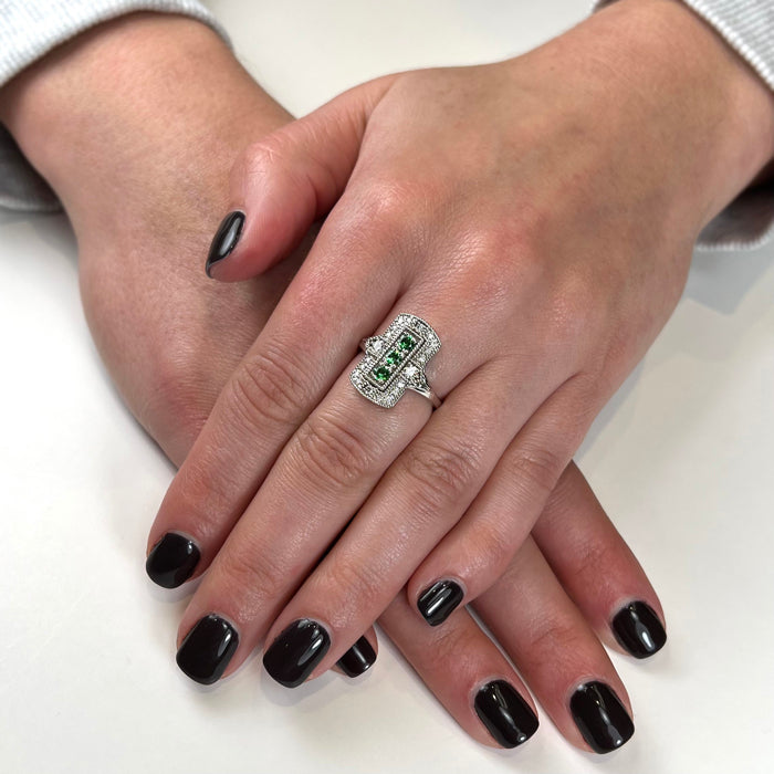 14K White Gold Tsavorite Garnet and Diamond Ring .49 Carats