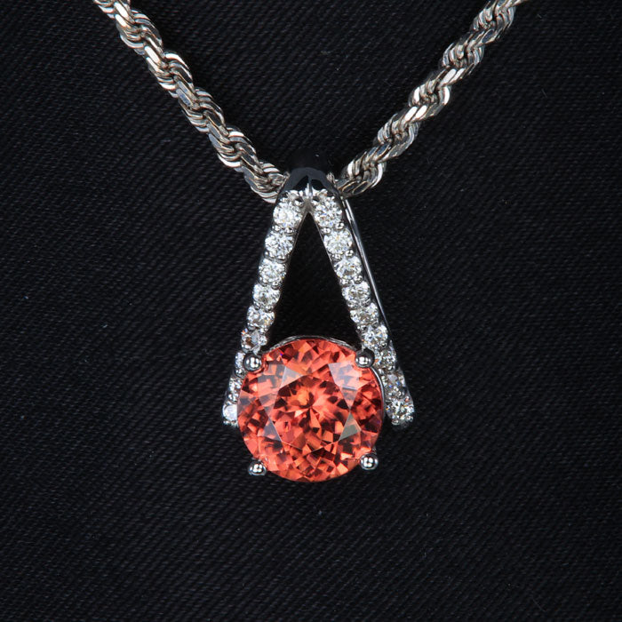 White Gold Zircon and Diamond Pendant