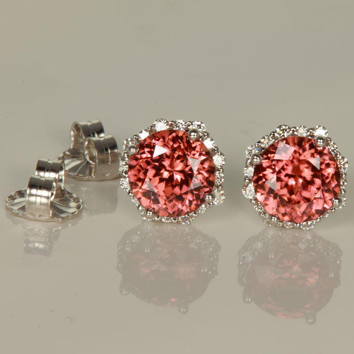 14K White Gold Imperial Zircon with Diamond Halo Stud Earrings 5.71cts