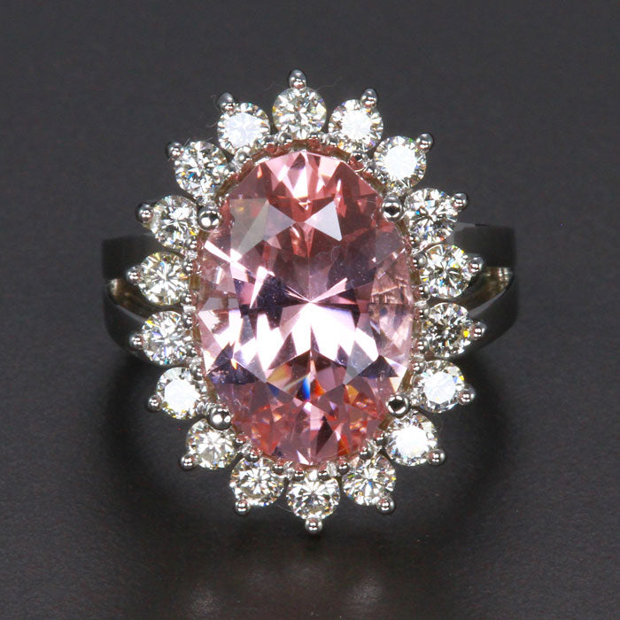 18K White Gold Oval Morganite Ring 7 Carat With Fine Diamonds