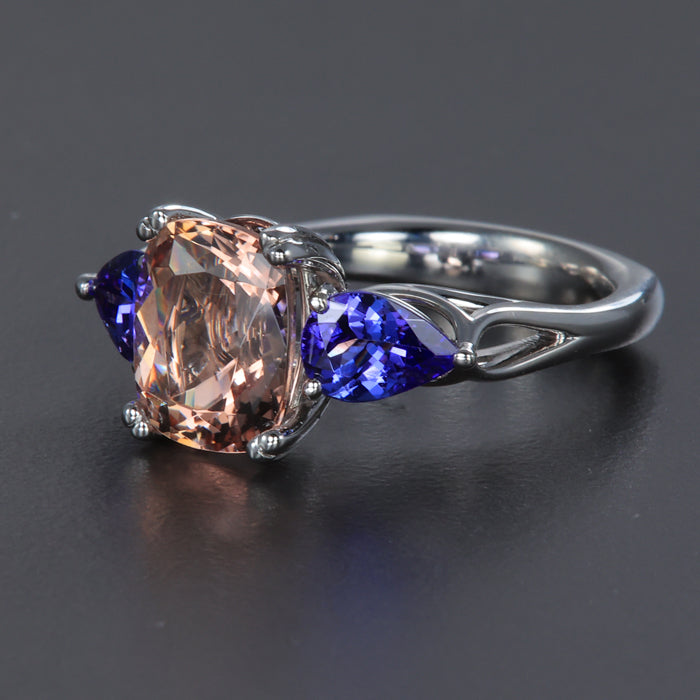 14K White Gold Morganite and Tanzanite Ring 2.91 Carats