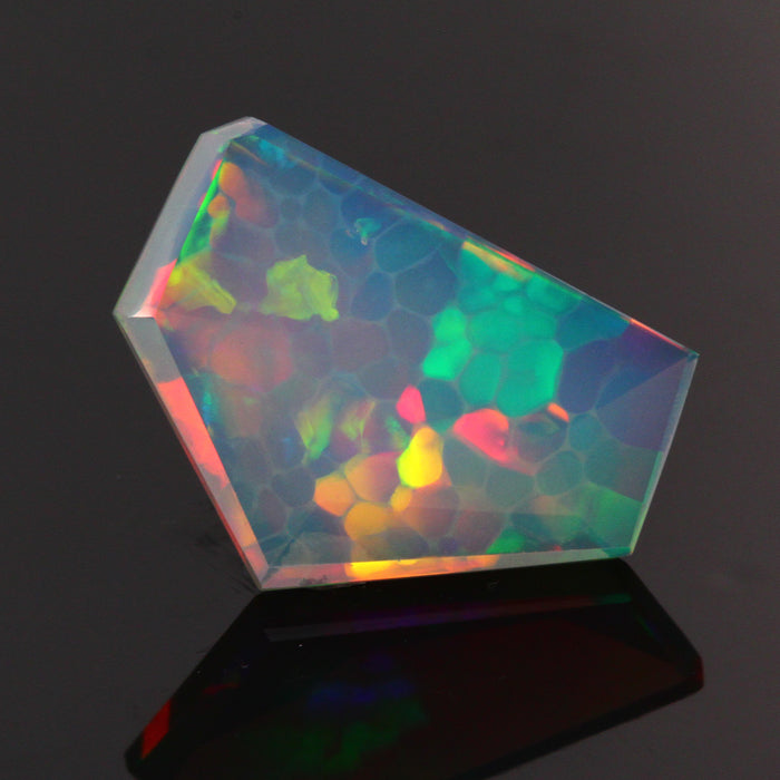 Rainbow Colors Faceted Pentagonal Shape Opal