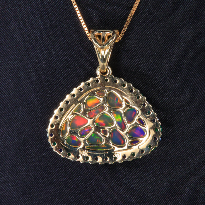 HOLD FOR AR 14K Yellow Gold Opal, Emerald & Sapphire Pendant 10.52 Carats