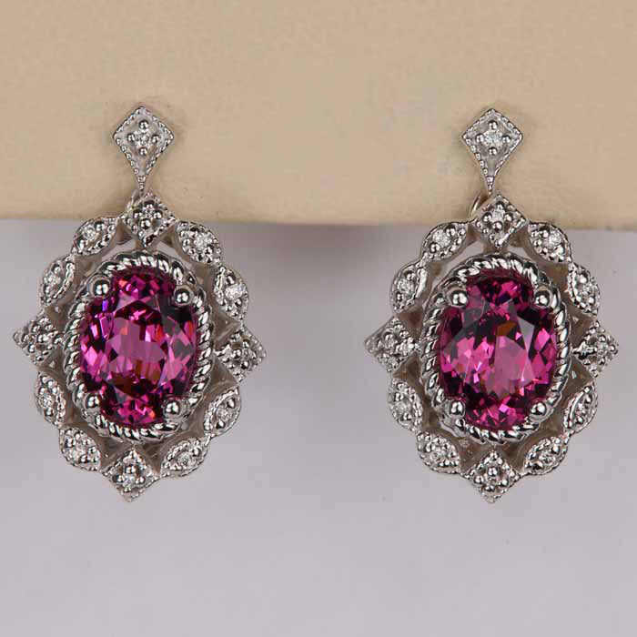 Mahenge Garnet and Diamond Stud Dangle Earrings