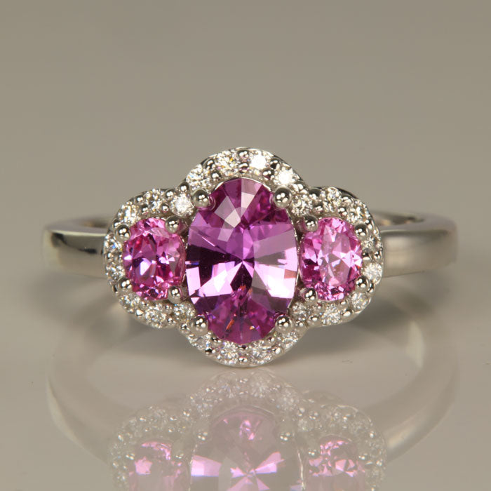 14K White Gold Pink Sapphire and Diamond 1.12cts Natural Color Center